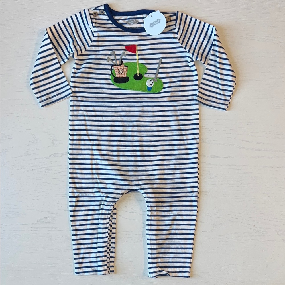 Mud Pie Golf Stripe Romper 3-6 6-9 9-12 months